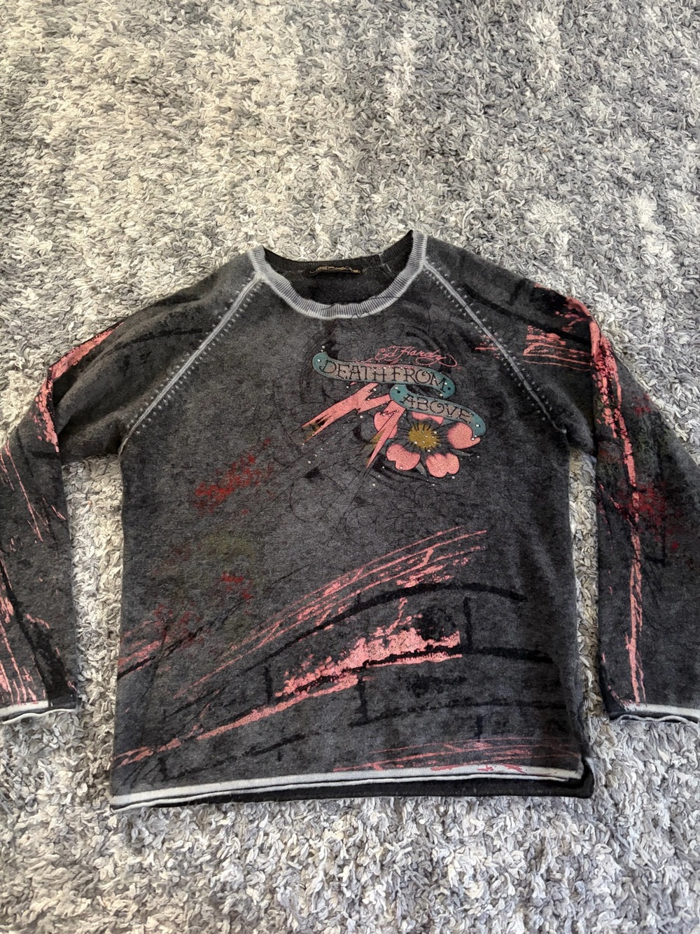 Ed Hardy By Christian Audigier DEATH FROM ABOVE Wool/ Nylon Men’s Sweater Sz XXL